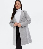 New Look Petite Light Grey Check Revere Collar Long Coat